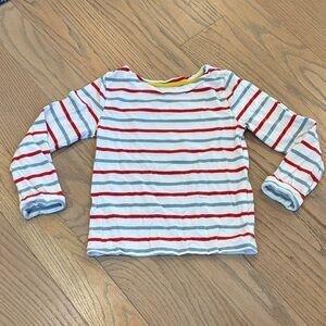 Boden Girls red and blue striped white long sleeve shirt, size 4-5